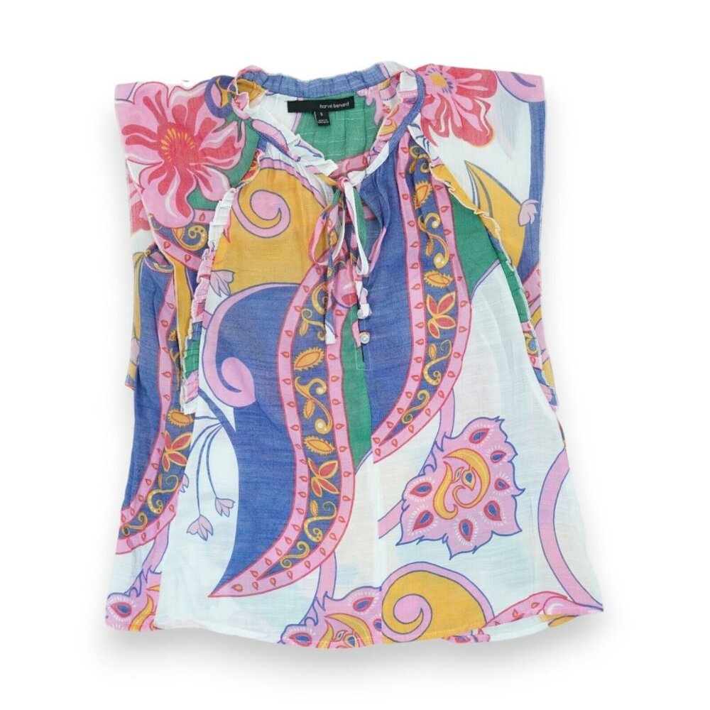 HARVE BENARD Women's Multicolor‎ Floral Pattern Ruffled Top Size Small